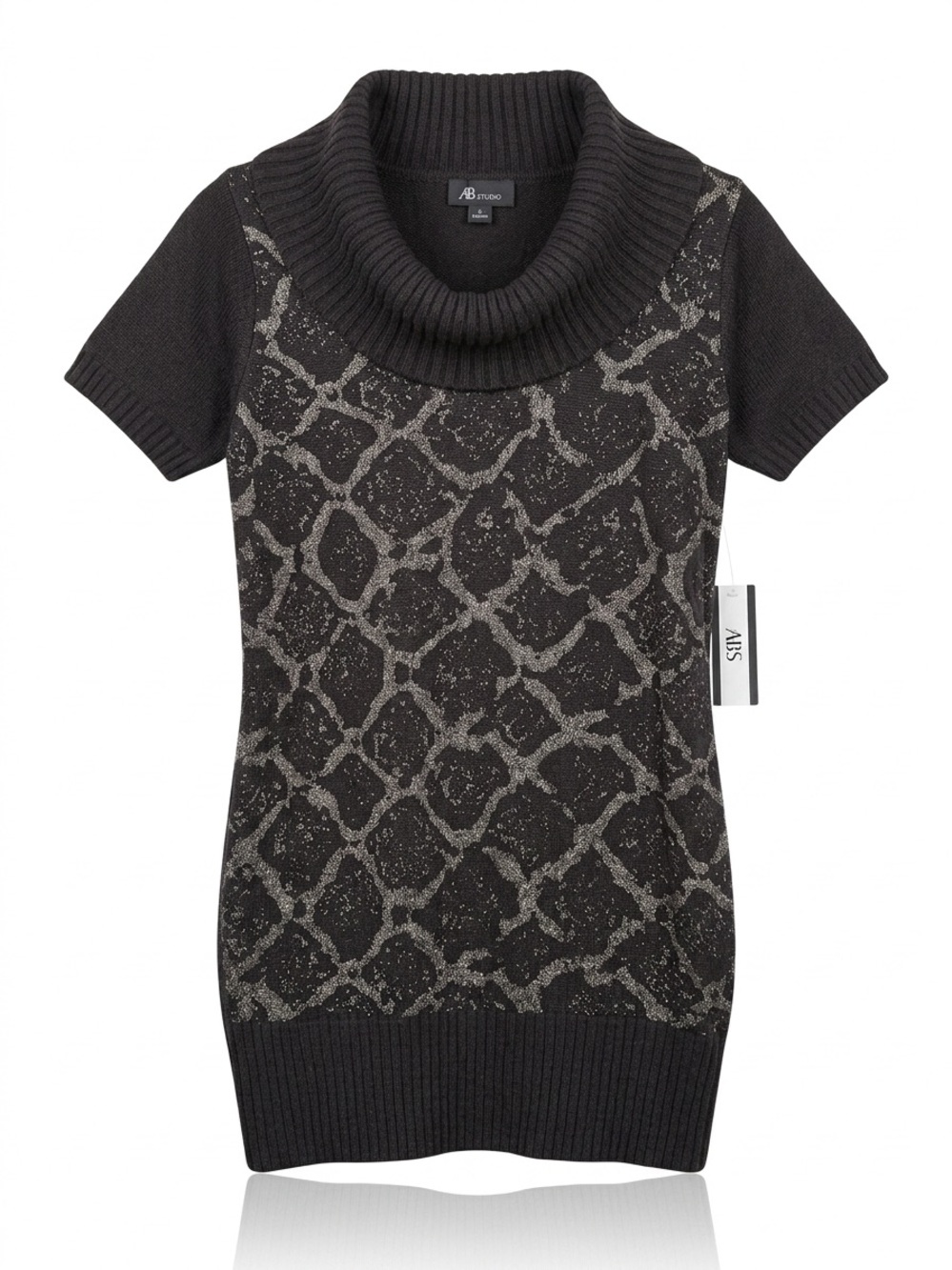 NWT ELEGANT AB STUDIO BLACK WITH SPARKLES S/S SWEATER SZ LARGE ACRYLIC DRESS